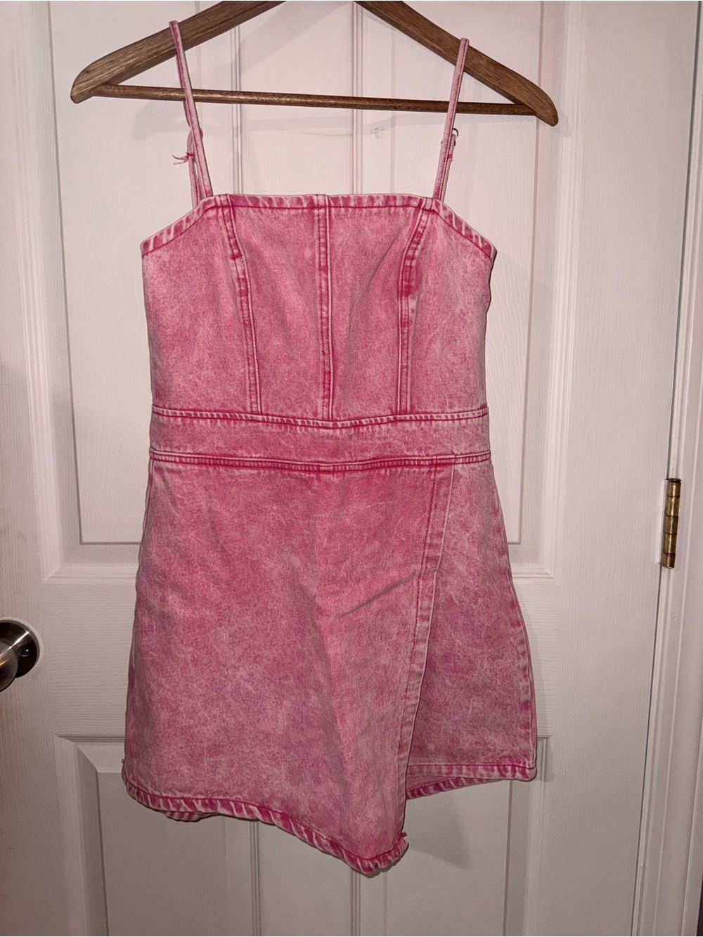 Women’s SHEIN Pink Acid-Wash Spaghetti Strap Dress/romper